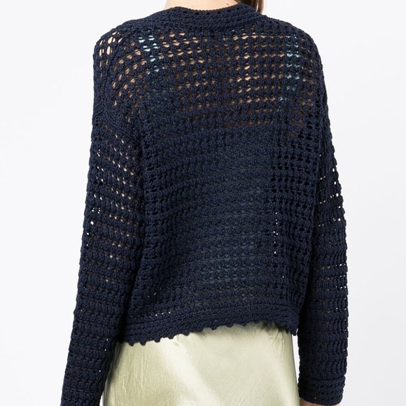 Vince Women's 100% Organic Cotton Crochet Cardigan Sweater Navy Blue XL - Picture 9 of 15